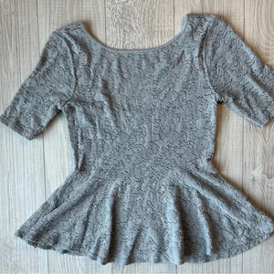 Free People Gray Lace Peplum Top Size S